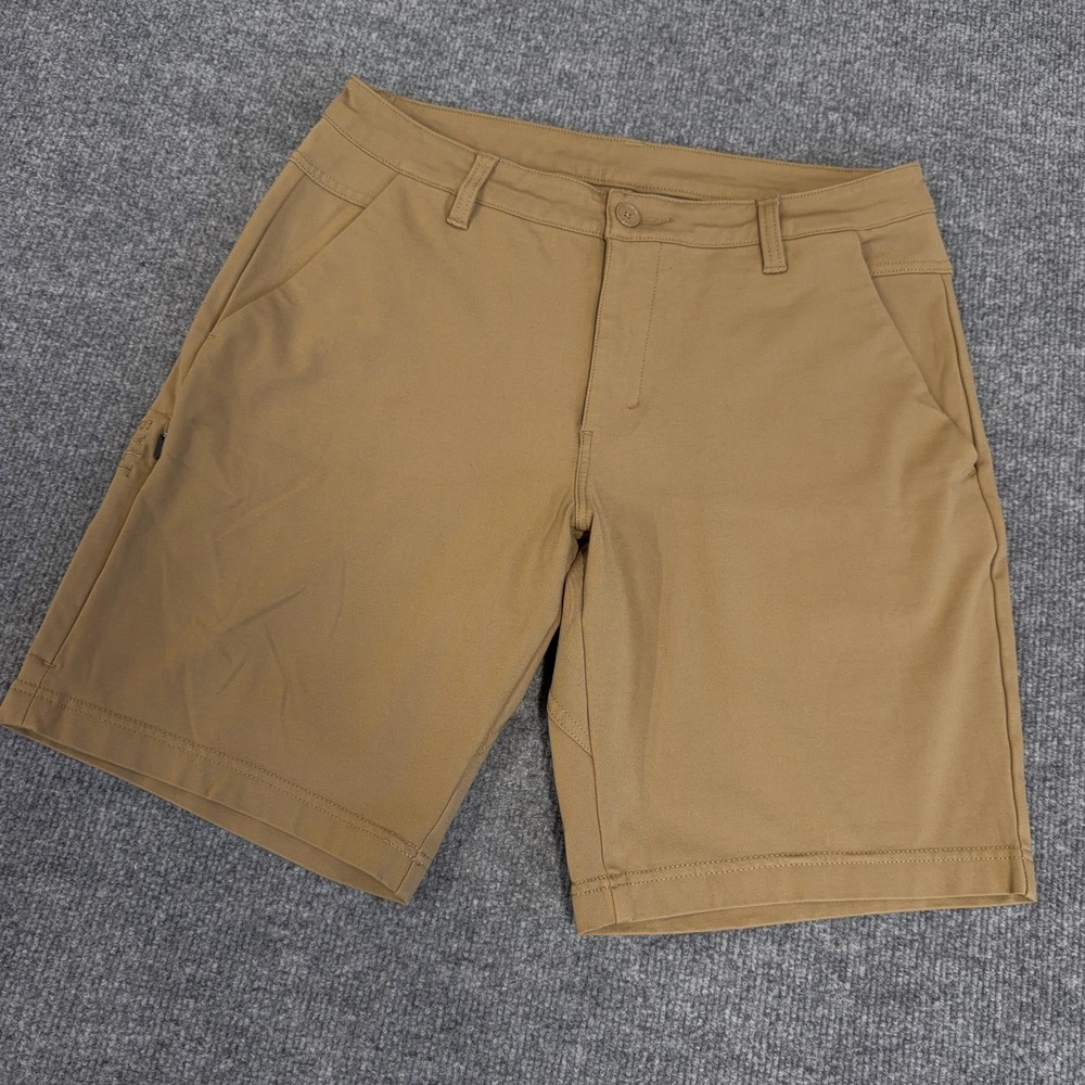 BYLT Premium Basics Shorts Men 33 Tan Logo 9" Inseam Everyday Hybrid Chino Golf